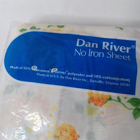 NOS Vintage Dan River Twin Fitted Sheet White Yellow Roses No Iron Fortrel NEW - Picture 6 of 6